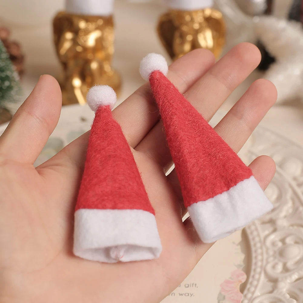 10/20/30Pcs Mini Santa Claus Hat Cup Bottle Set Home Room Decoration Tableware Knife And Fork Christmas Hat Decor DIY Crafts