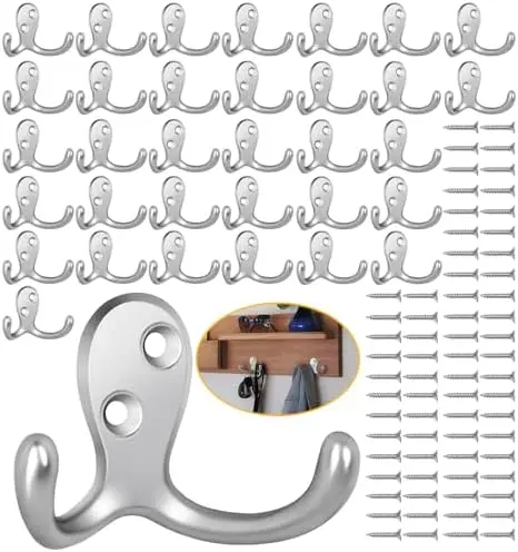 

Набор из 34 прочных настенных крючков с двойным захватом - нержавеющий серебристый металл для пальто, полотенец, сумок и ключей