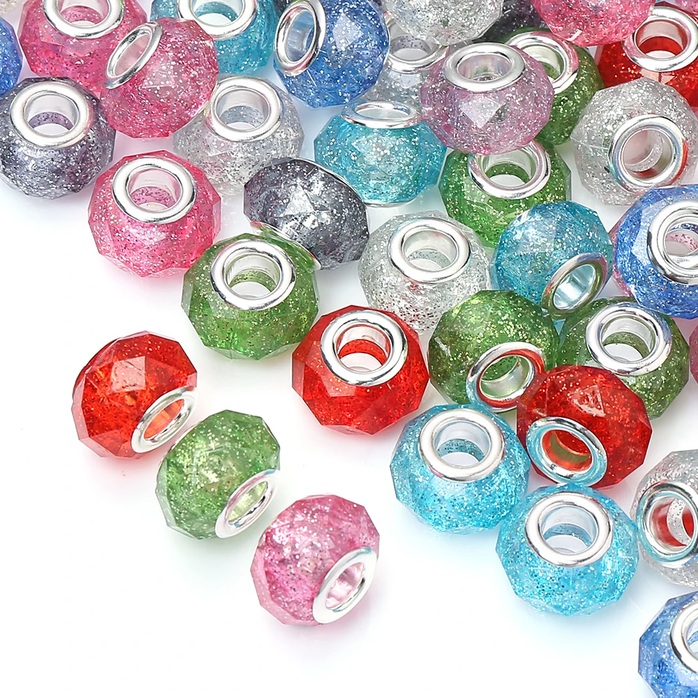 50 szt. Koraliki akrylowe z dużymi otworami o przekroju 14mm luźne koraliki do wyrobu biżuterii z Diy ręcznie robiona bransoletka naszyjnik akcesoria