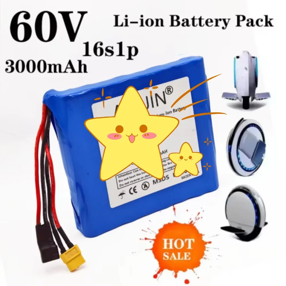 

Литиевая аккумуляторная батарея 16S1P 60В 3000мАч для электросамокатов и турбо-скутеров, универсальная, 67.2В 3.0Ач, высокая емкость