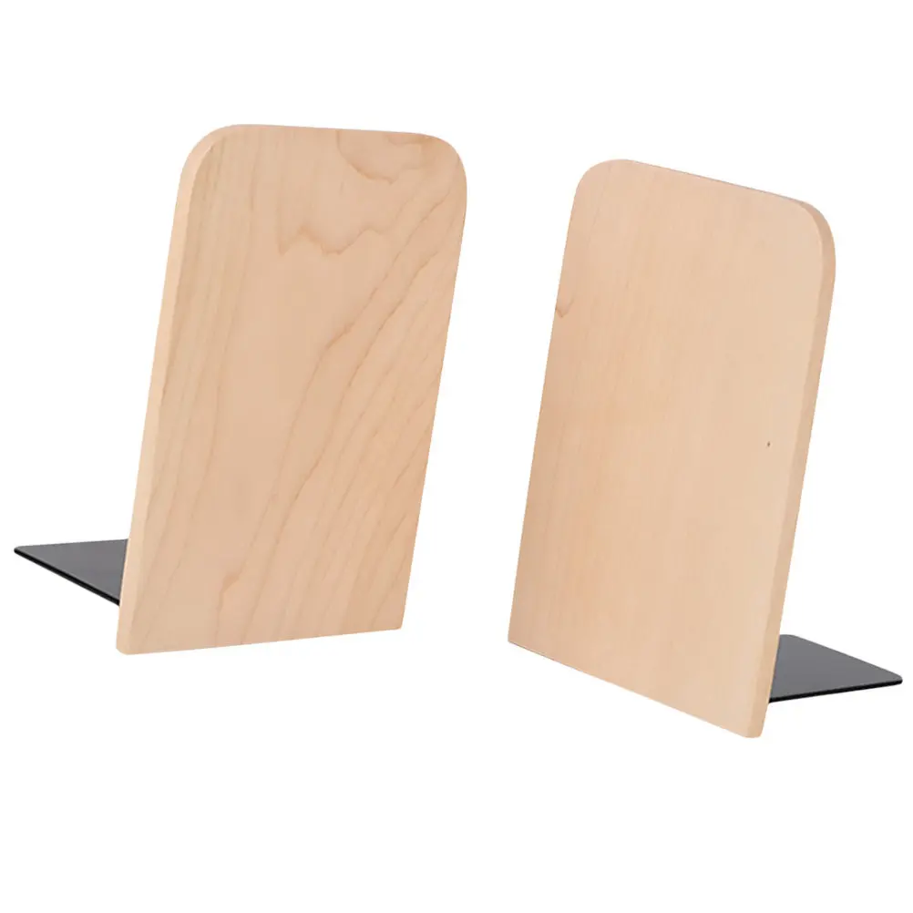 2Pcs Wooden Book Ends Creative Book Supports Desktop Magazine Organizer for Home Office Library Black Light Yellow