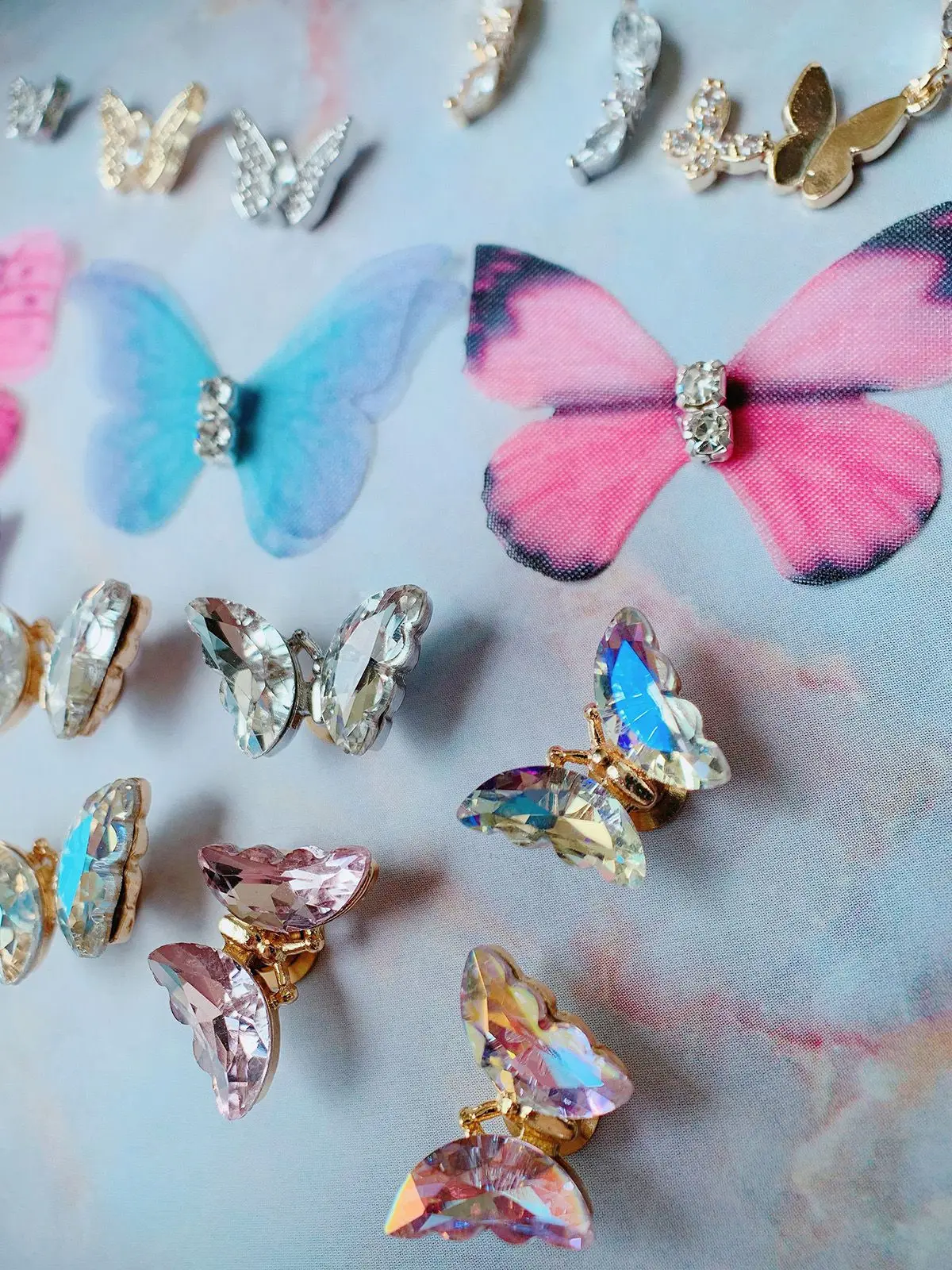 10 stks/partij Zomer Stof Draaibare Vlinder Nail Art Onderdelen Zirkoon Kristal Manicure Nagels Accesorios Levert Decoraties Charms