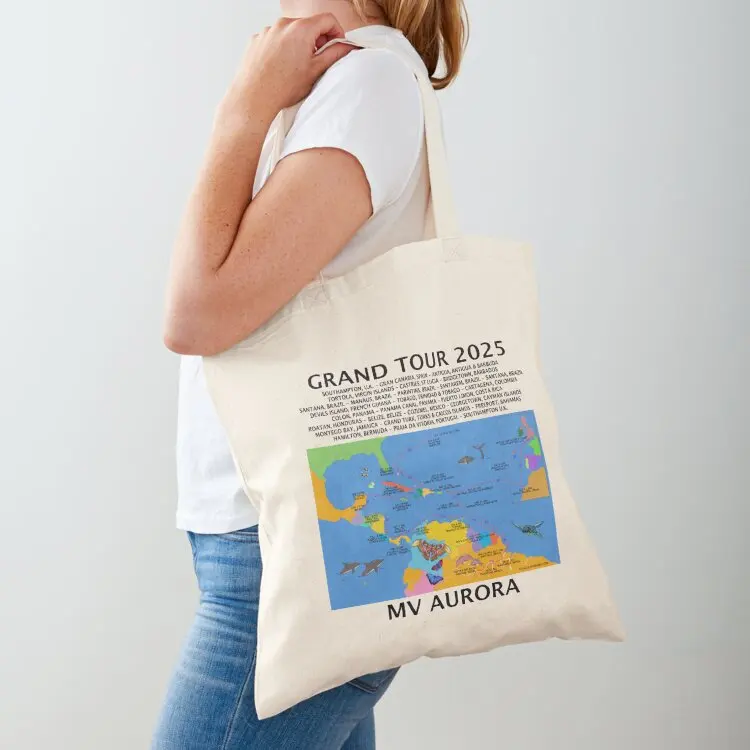 

P@O 2025 R501 GRAND TOUR AMAZON & CARIBBEAN CRUISE FULLY ILLUSTRATED ROUTE MAP Tote Bag tote bags men large tote bag