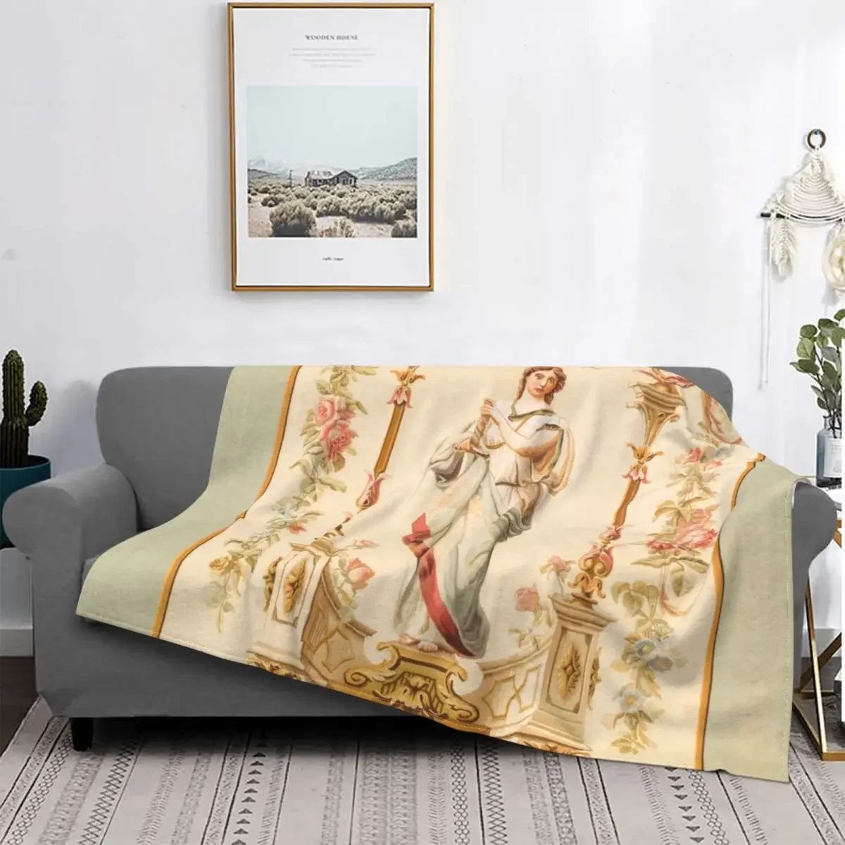 Sofa Aubusson Antique Tapestry Flannel Throw Blanket Warm Boho French Flowers Blankets Bed Office Couch Decor Kids Adults Gifts