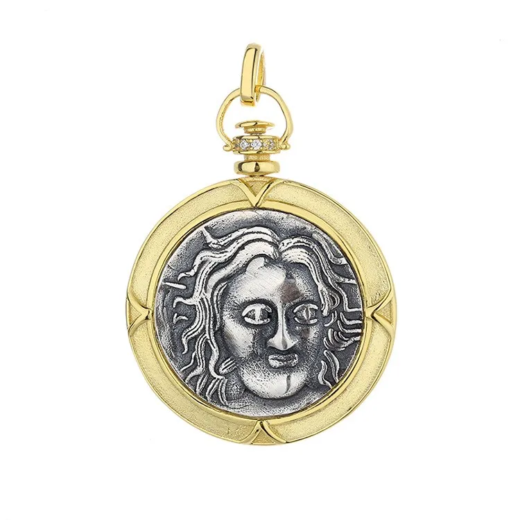 

TYS-1 ZFSILVER 925 Silver Fashion Luxury Helios Retro Gold Ancient Coins Necklaces Pendants Without Chains Women Wedding Jewelry