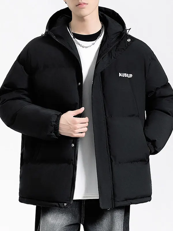 

Men's Hooded Thiened Warm Bla Cotton Jaet Loose Winter Cold Resistance Faionable Youthful Long Sle Polyester Fiber