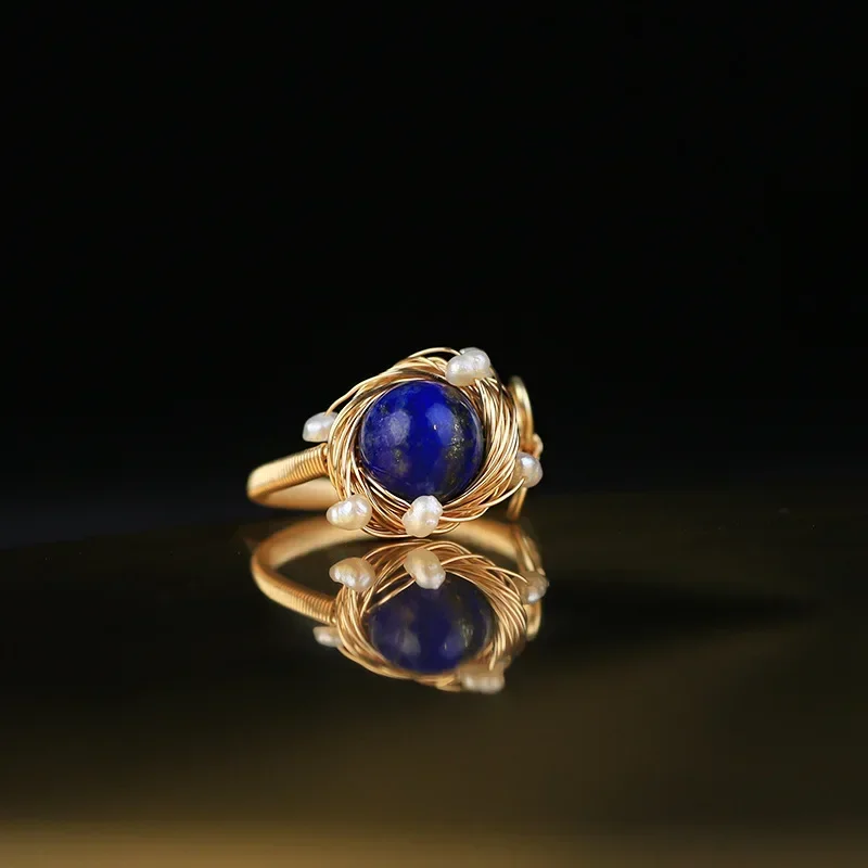 Cincin Vintage model Korea, perhiasan cincin mutiara anak perempuan, tempramen, mata biru, Lilitan, cincin Vintage bisa disesuaikan, gaya Korea, baru, buatan tangan