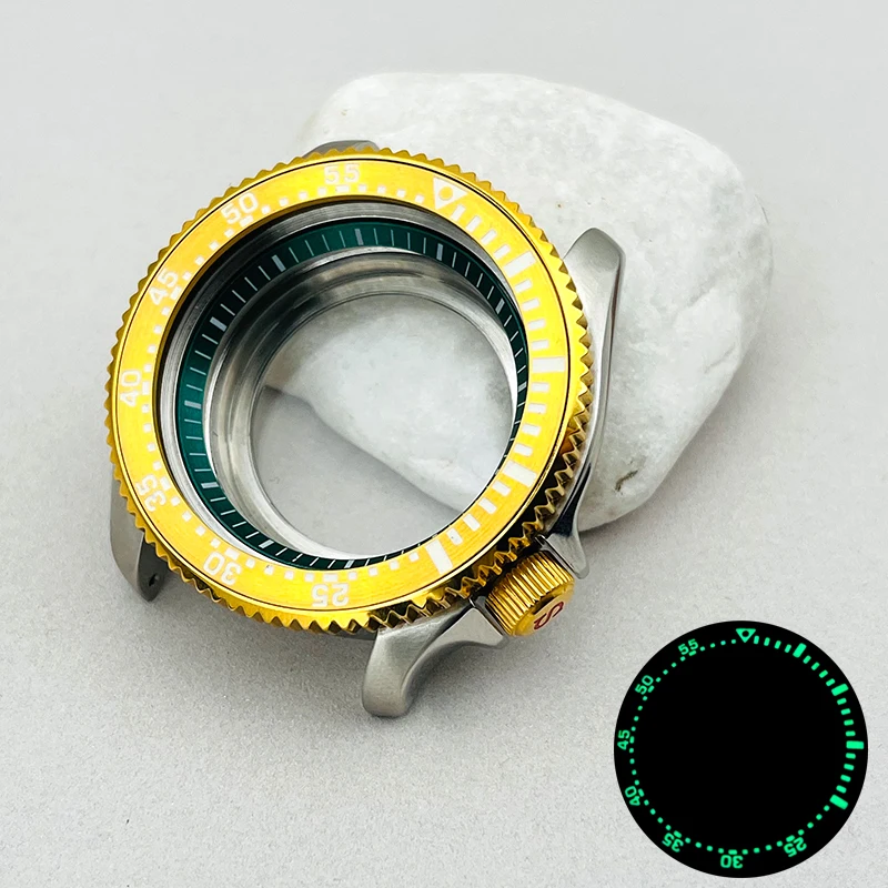 Модные серебряные корпуса часов, золотой рифленый безель, зеленый светящийся безель, вставка, подходит для механизмов Seiko SKX007 SRPD NH35, замена часов, ремонт