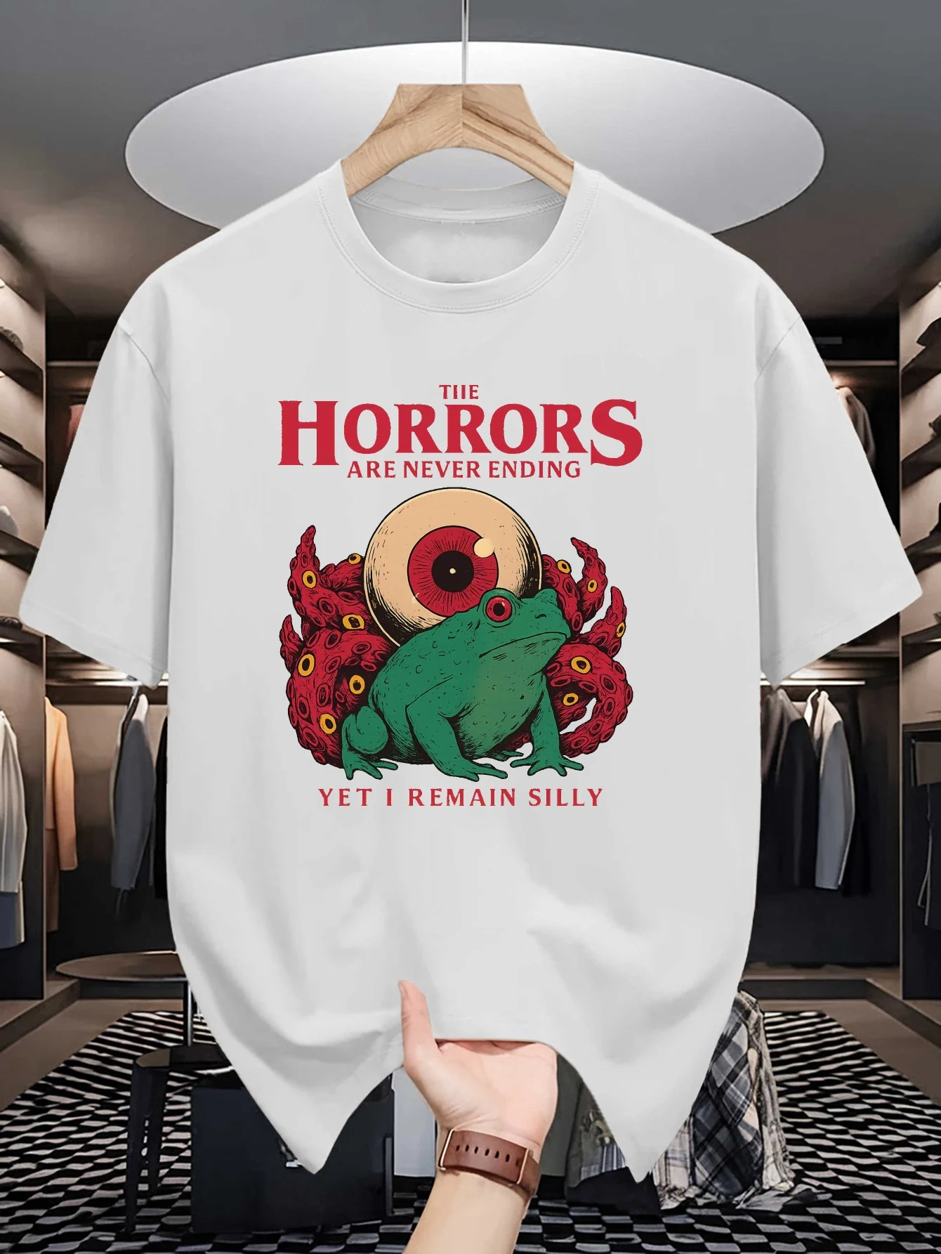 Weird Frog Tentacle Monster Graphic Mens Crew Neck T Shirt Dark Humor Horror Quote Print Short Sleeve Casual Cotton Summer Tops