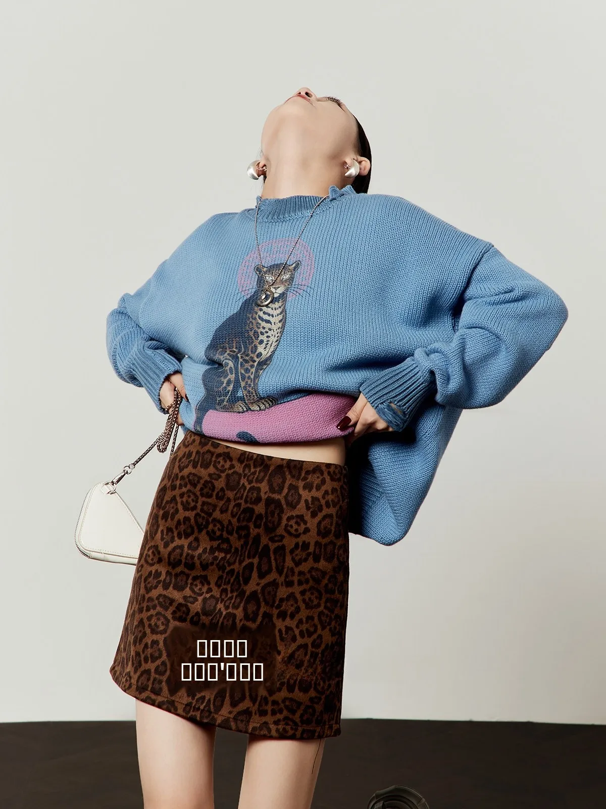 

Loose Knitted Blue Sweater Women's Casual Sle Printed Casual Spring New Arrival Zhou Li Wu Brand Pink eup Ceremony