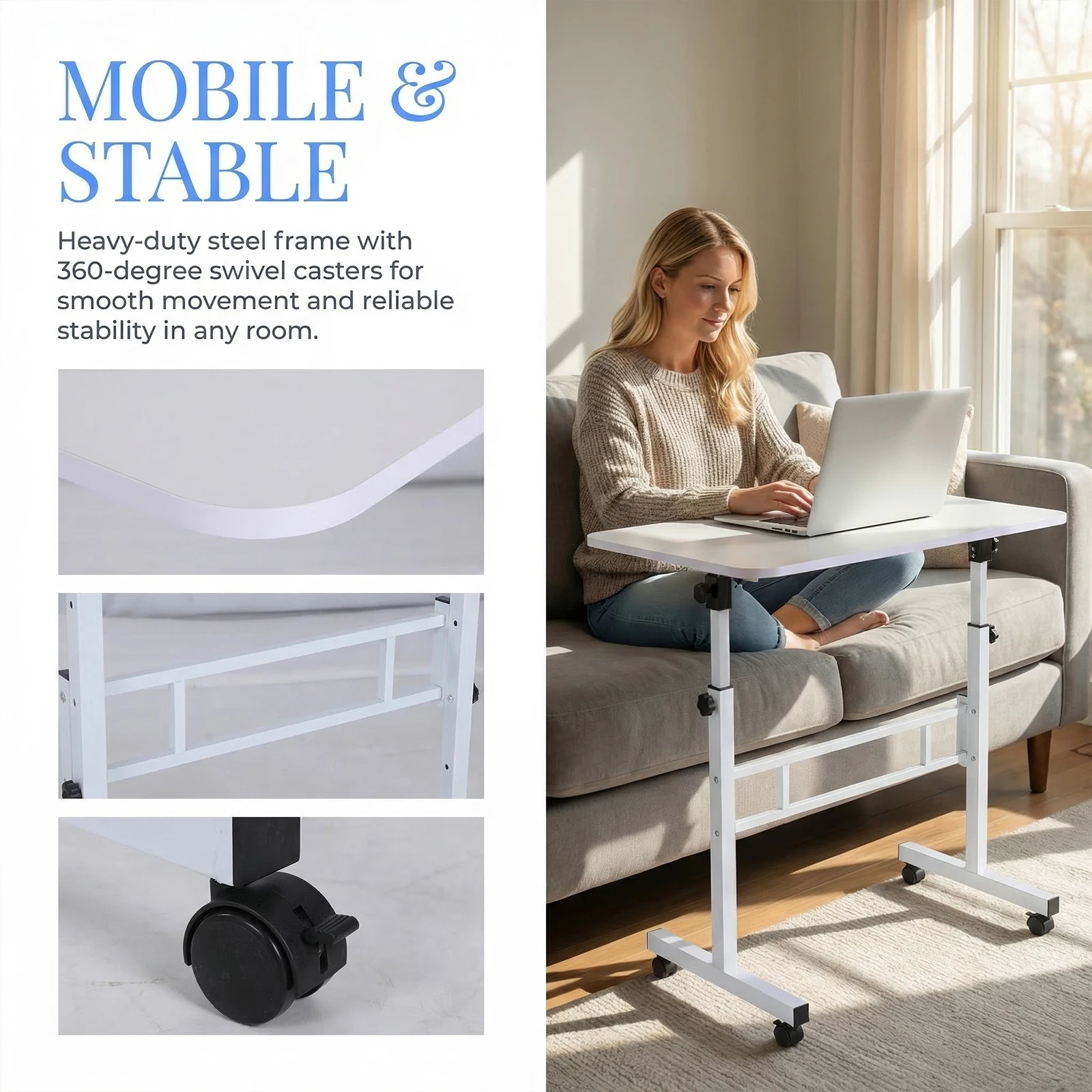 

Mobile Stand Up Desk Adjustable Height Small Computer Desk 16x31.5 Inch for Home Office