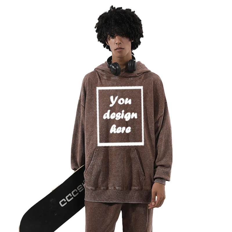 맞춤형 프린트 패턴, 두껍고 따뜻한 드롭 숄더 후드 스웨트셔츠, 남성 착용에 적합합니다.