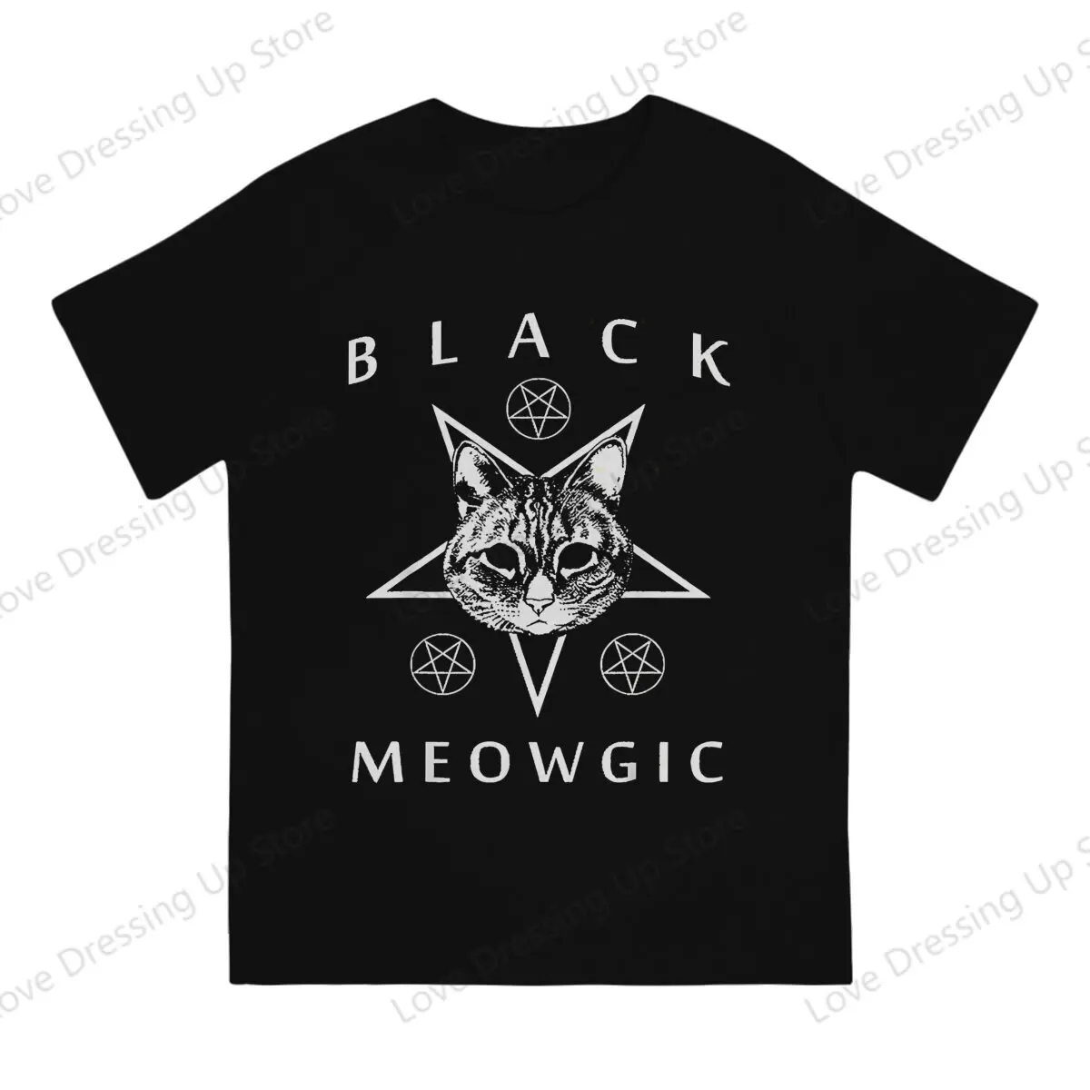 Satanic Black Metal Cat Black Meowgic Cat Witchcraft Tshirt Homme Men's Clothing Cotton T Shirt For Men