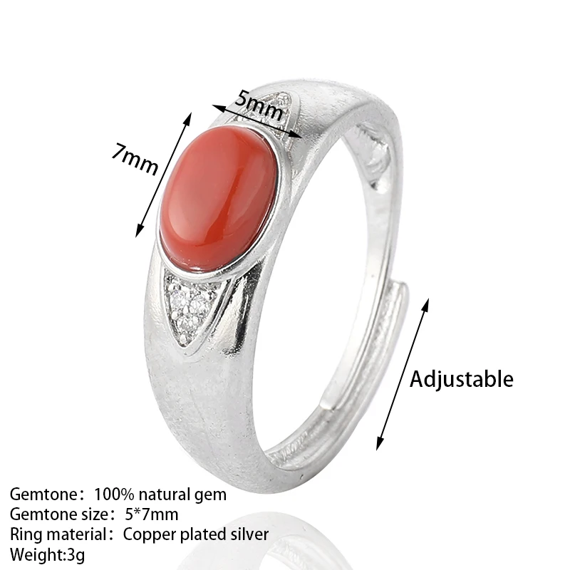 100% natural garnet agate aquamarine ring, suitable for women adjustable copper-plated 925 silver rings, for parties and gifts