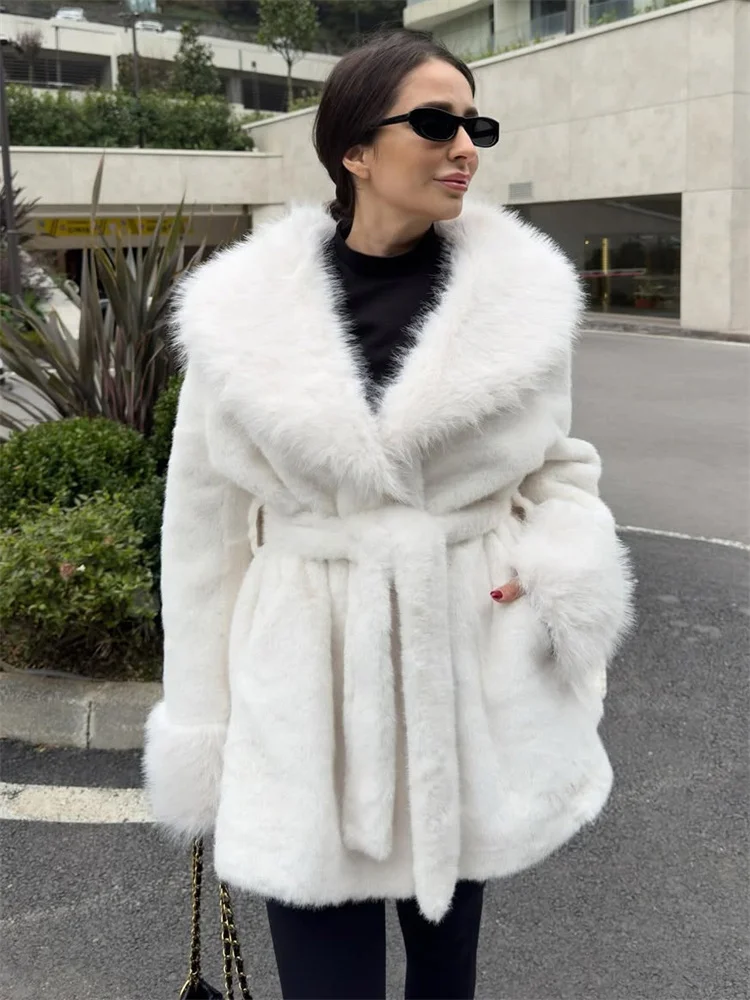 

Tossy модная зимняя верхняя одежда с меховыми перьями, женская свободная куртка-кардиган на шнуровке с лацканами и карманами, женское бандажное пальто из искусственного фу, новинка 2026 г.