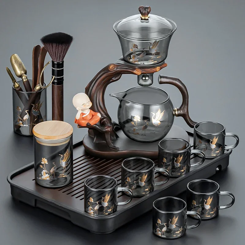 Automatic glass tea set Kung Fu magnetic teapot household luxury high-end lazy tea artifact 2023 new