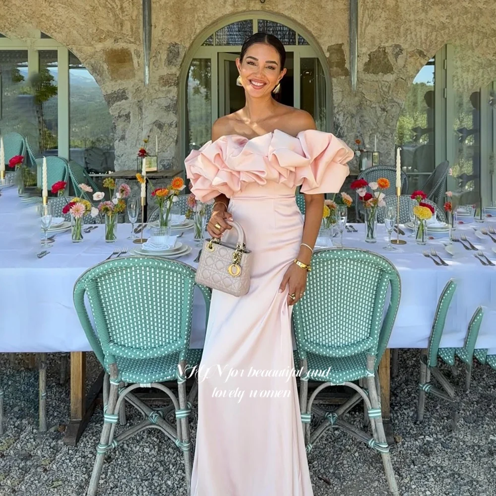 

NFYN A Line Prom Dress Off Shoulder Party Dress Satin Formal Occasion Dress for Arabic Women حزب فساتين Customized
