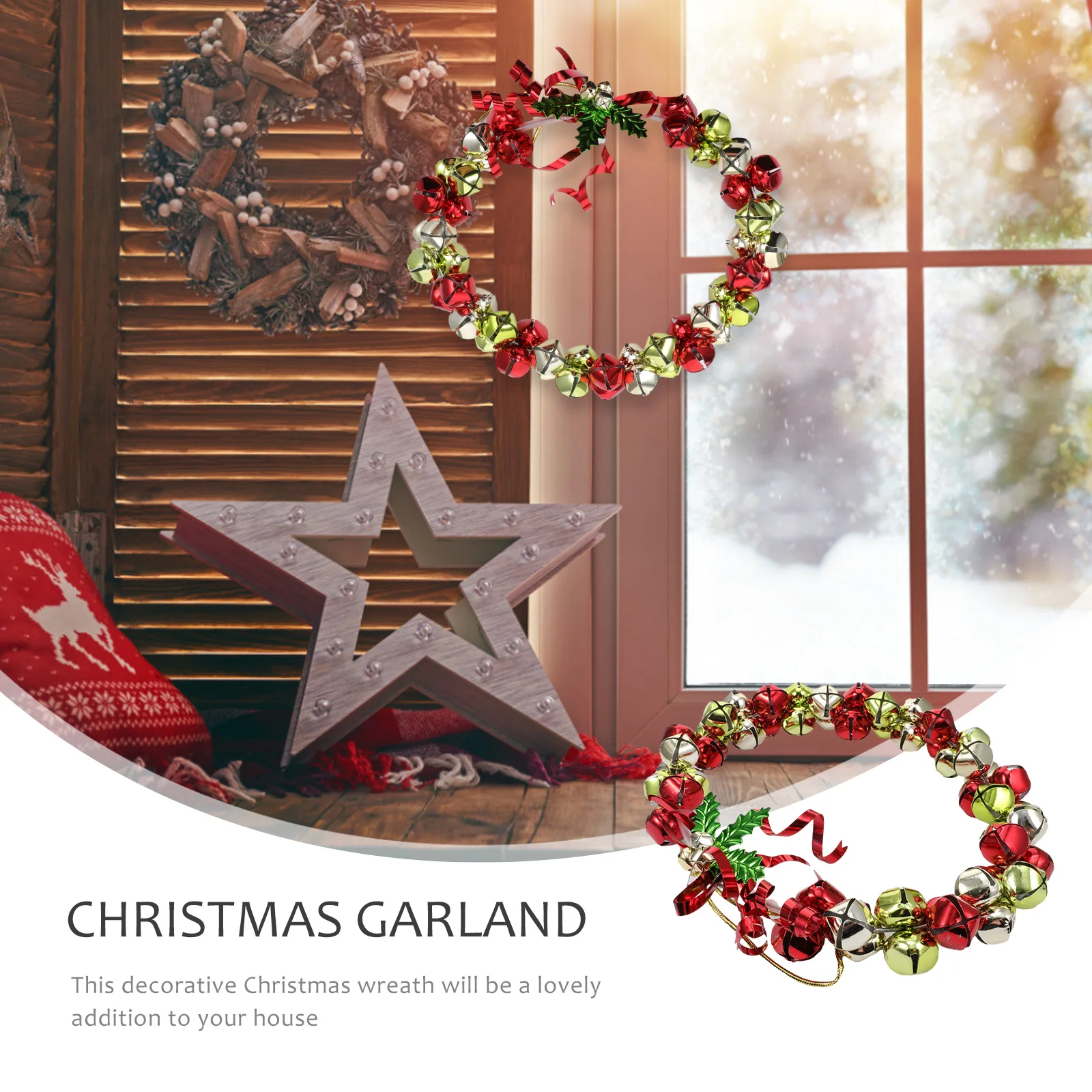 

1Pcs Decorative Christmas Wreath with Bells Colorful Hanging Wreath for Door Christmas Tree Window Shop Display Holiday Party