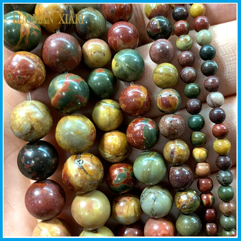 Natural Stone Round Picasso Jasper Loose Spacer Beads For Jewelry Making DIY Bracelet Necklace Accessories 4/6/8/10/12mm 15\'\'