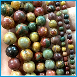 Natural Stone Round Picasso Jasper Loose Spacer Beads For Jewelry Making DIY Bracelet Necklace Accessories 4/6/8/10/12mm 15''