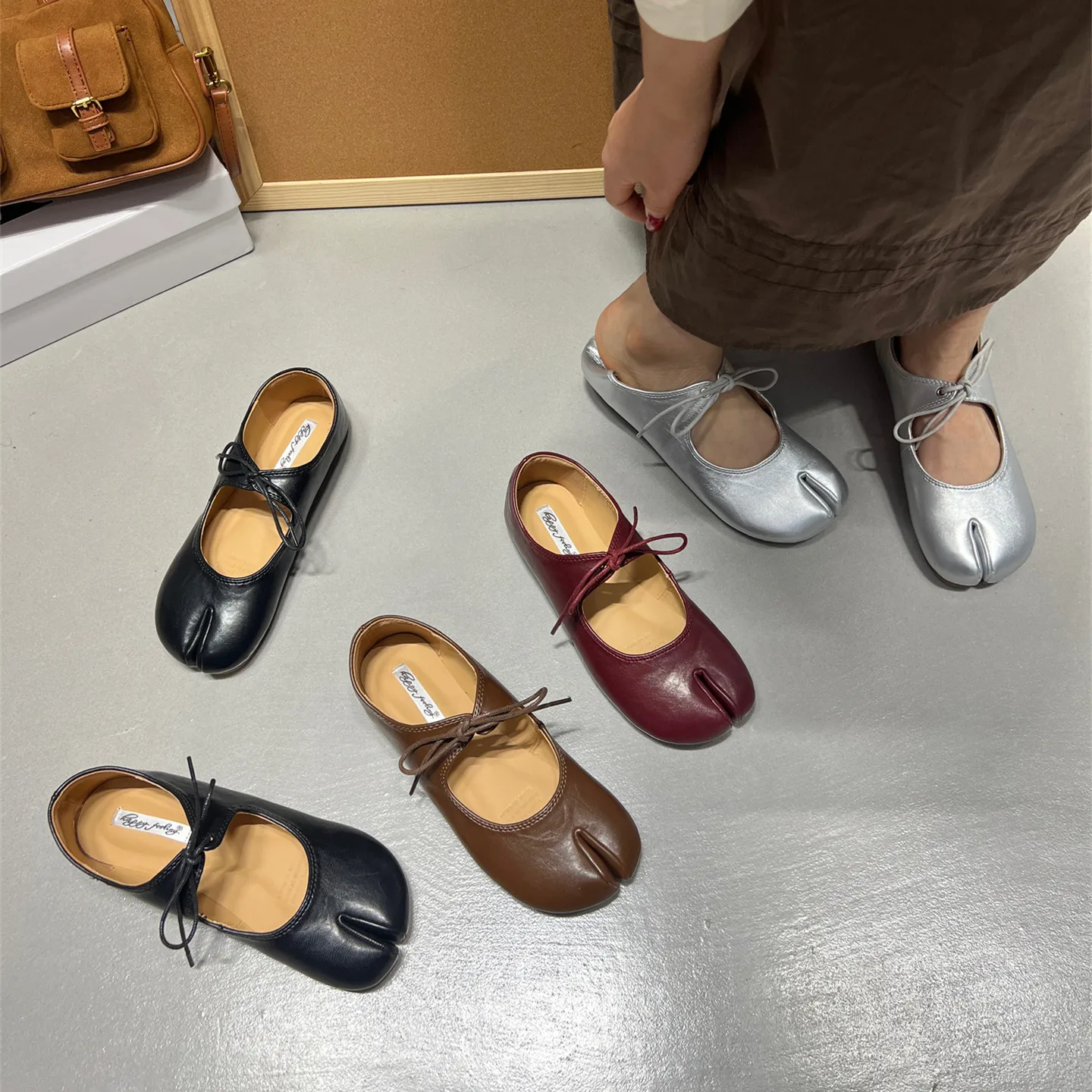 

Bailamos, осенние женские туфли на плоской подошве, модные туфли Laofer на плоском каблуке с разделенным носком, повседневная уличная обувь Мэри Джейн из мягкой кожи