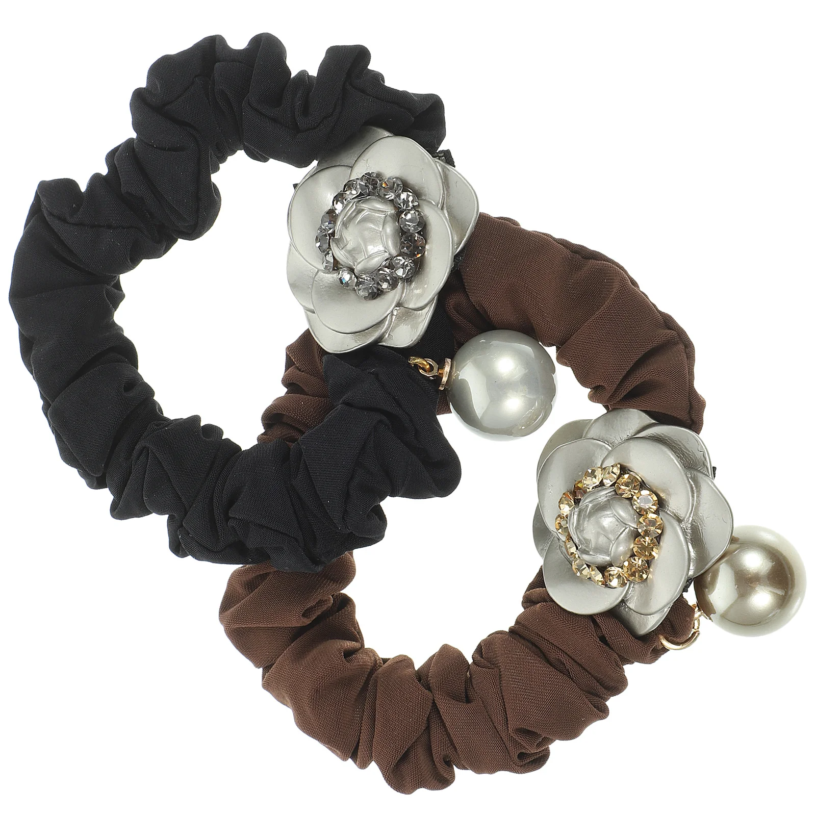 

2Pcs Flower Hair Ties for Women Elegant Stretchy Scrunchies Rhinestone Hair Rings Bun Accessories Daily Party Wear