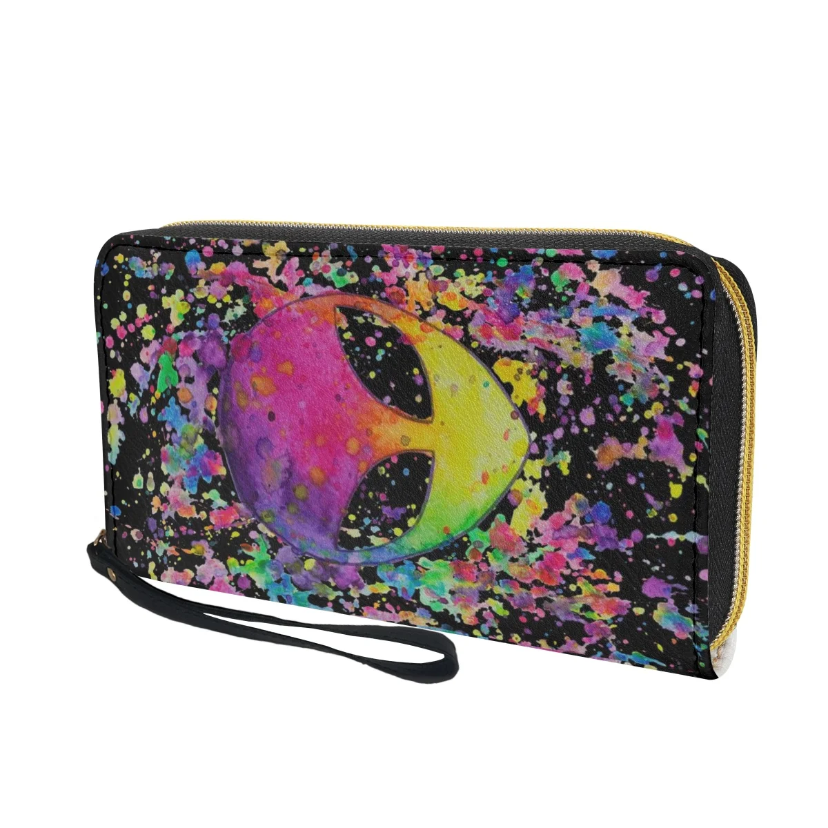 Billeteras de cuero para mujer, monedero con diseño de Alien de dibujos animados, bolso de mano, cartera para Teléfono Celular, funda de cambio largo informal para mujer