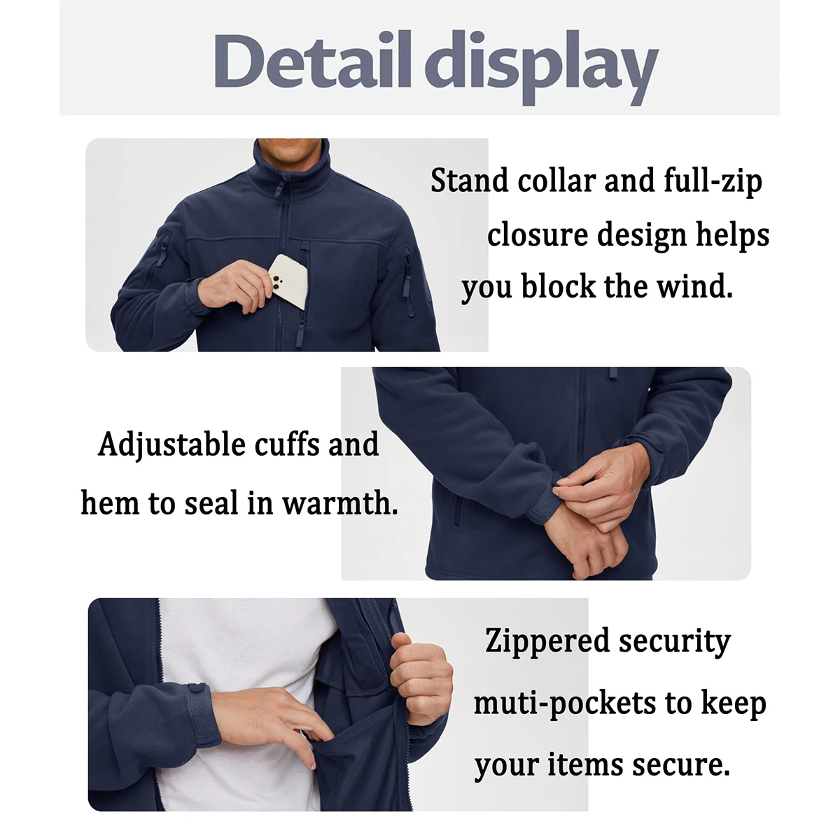 TACVASEN Men's Fleece Jacket Soft Warmth Windproof Full Zip Up Coat Multiple Zipper Pockets Hiking Working Outdoors Windbreaker 47 Sa85f118eb4f9409ab8fae0beb34f74ceA