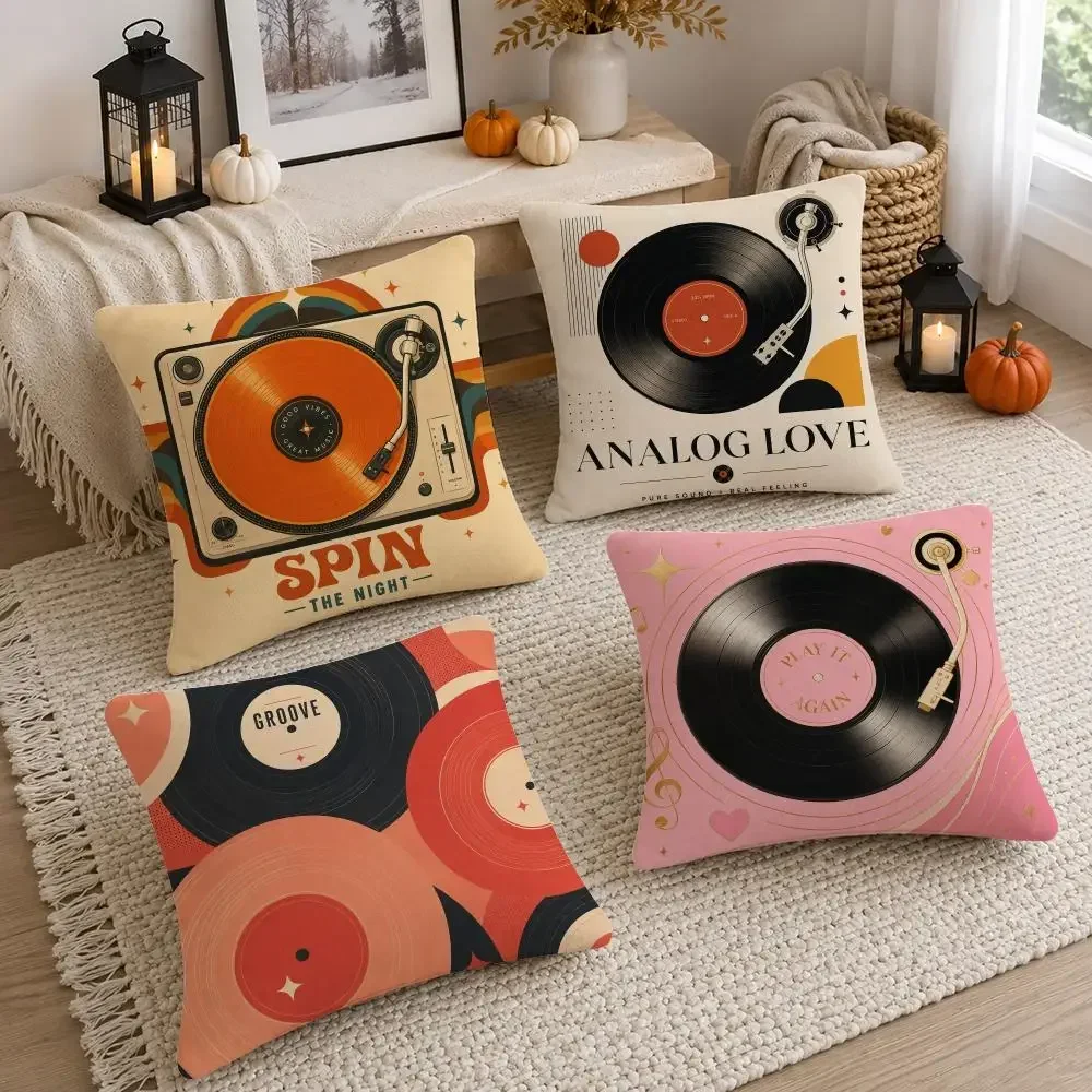 Pattern Vintage Vinyl Record Retro Music Cushion Cover Soft Fluffy Short Plush  Pillow Casefor Sofa Bedroom Home Decor