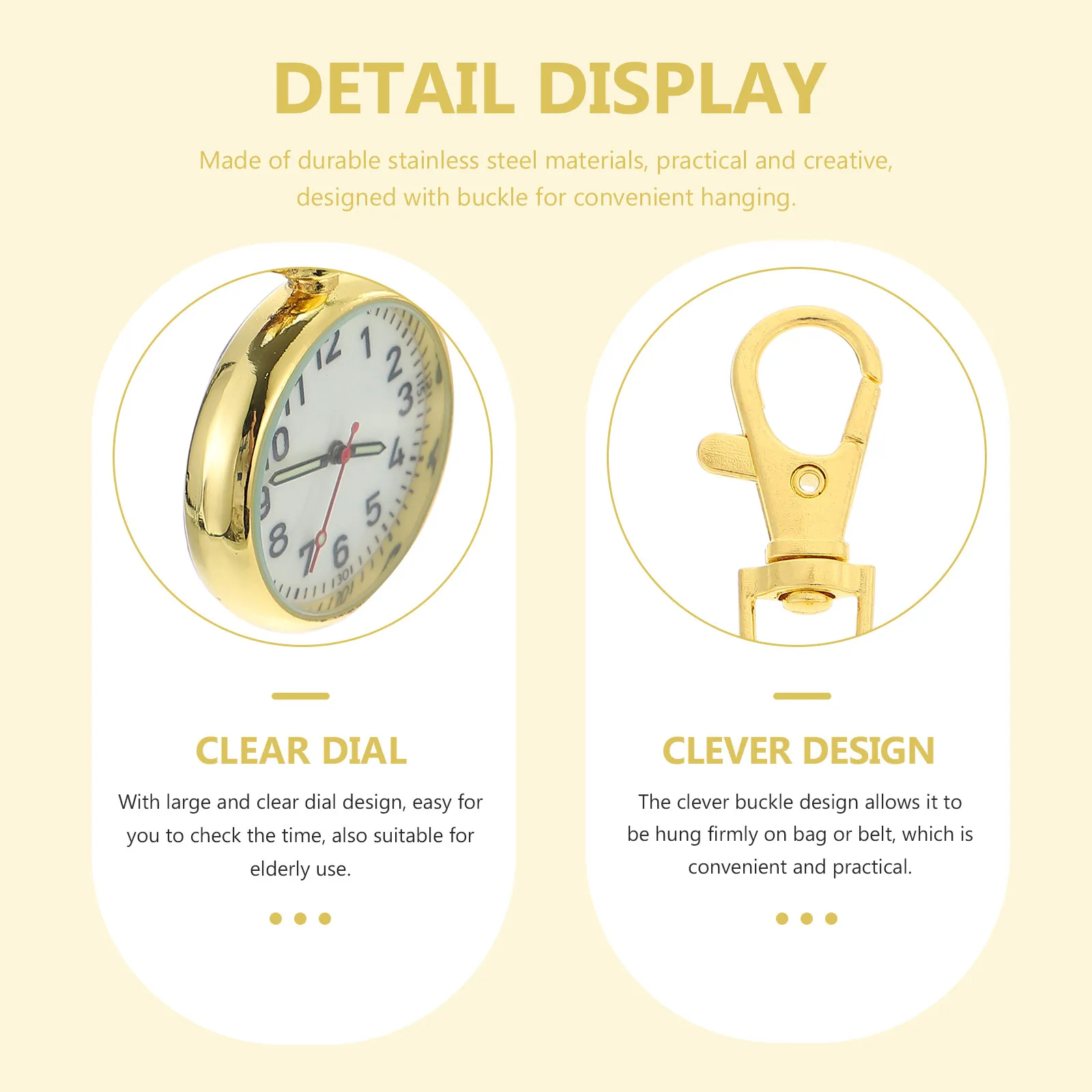 Night Glow Pocket Watch for Nurses Luminous Dial Easy-Read Large Numbers Elderly Friendly Buckle Clip Design Hanging Keychain