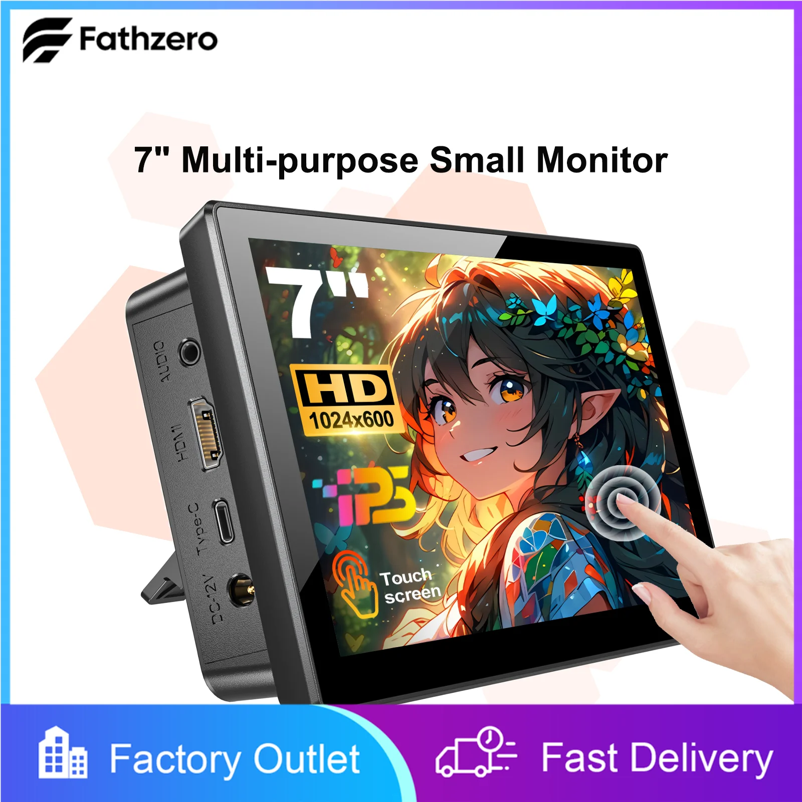 

1024*600P Touch Screen 7“ Portable Display HDMI Type-C Compatible For PC Mobile Phones Laptops Gaming Consoles Play at Any Time