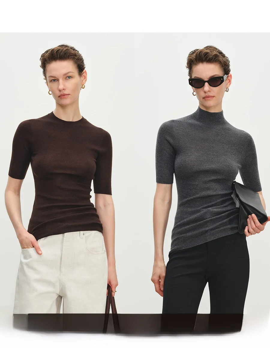 

Легкая трикотажная футболка MSBEAST из ультратонкой шелковой шерсти MSBEAST с круглым воротником ort Sve для женщин