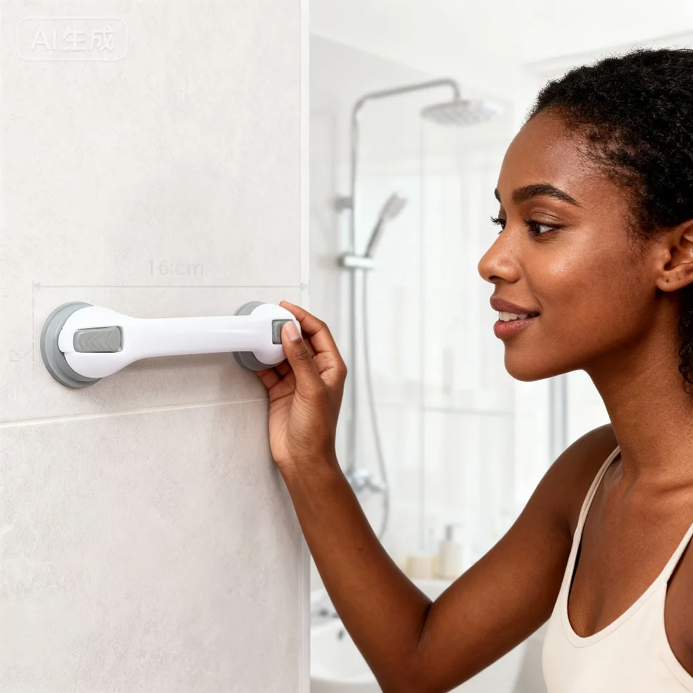 Suction Cup Shower Grab Bar – No-Drill Bathtub Handle for Balance on Tile & Glass