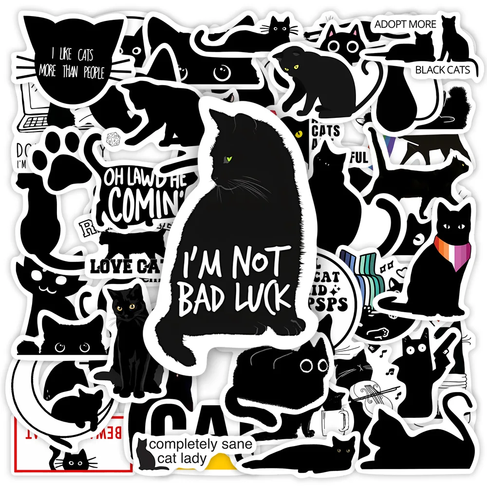 Funny Black Cat Stickers Kawaii Cool DIY Gift Decal Pack Decorative Graffiti Stickers for Phone Laptop Scrapbook Waterproof