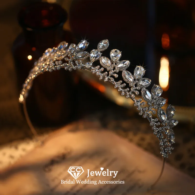 

CC Crowns for Women Wedding Accessories Bridal Headpiece Engagement Hair Ornaments Leaf Shape Crystal Pageant Coronets HS178