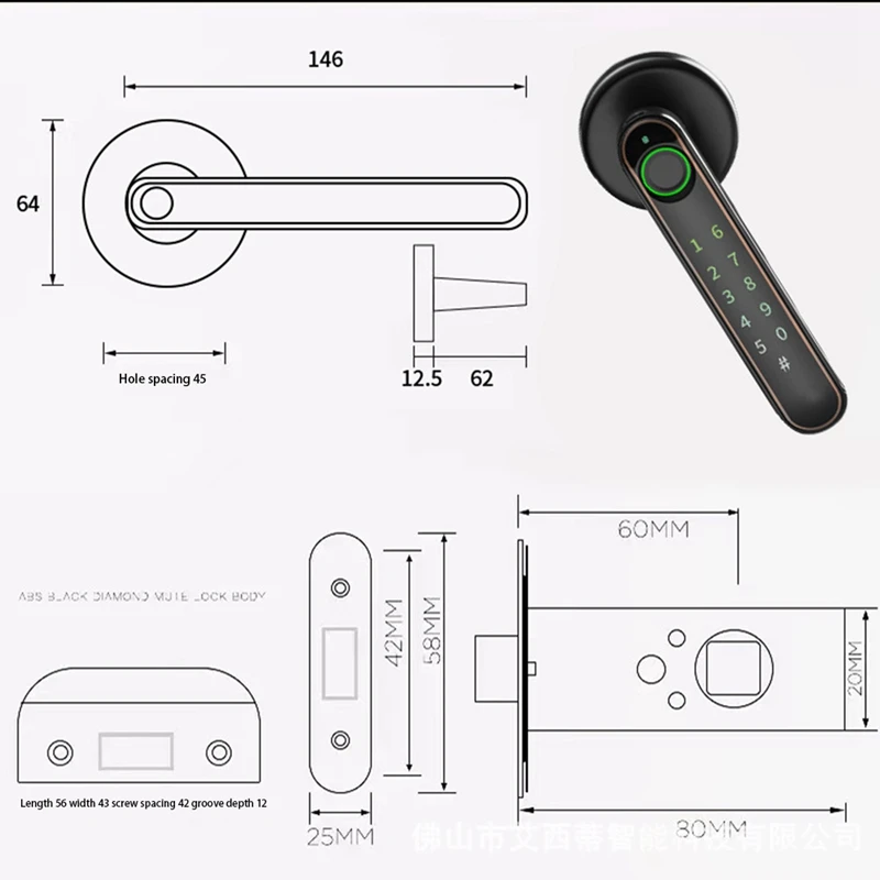 Office Fingerprint Lock Bluetooth Tuya Mobile Phone Unlock Password Door Lock Smart Door Handle Home