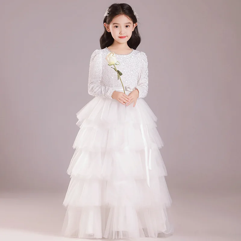 

Baby Kids Princess Tulle Sequined Sashes Flower Girl Dress Children First Communion Dress Ball Gown Wedding Party Dress Birthday