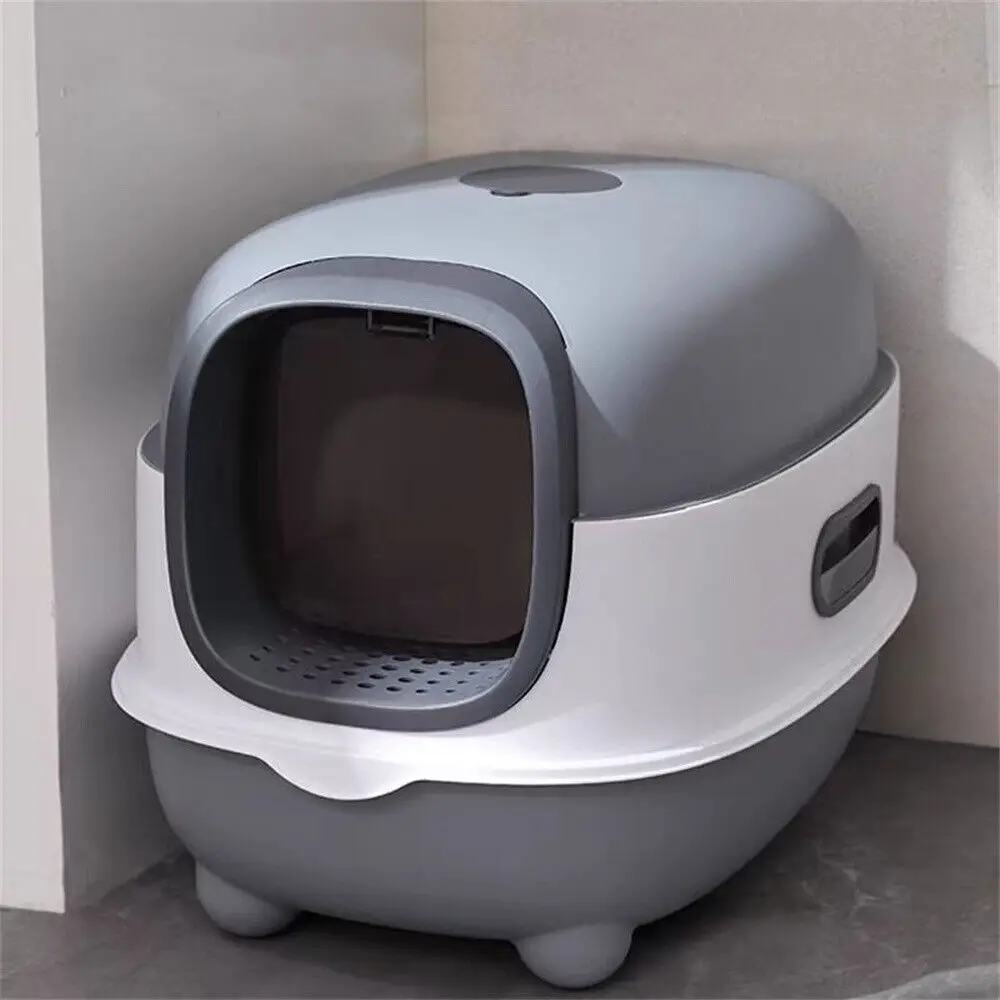 

Oval Oblong Hooded Cat Litter Box Tray Front Entry Enclosed Toilet with Litter Scoop for Kittens Cat