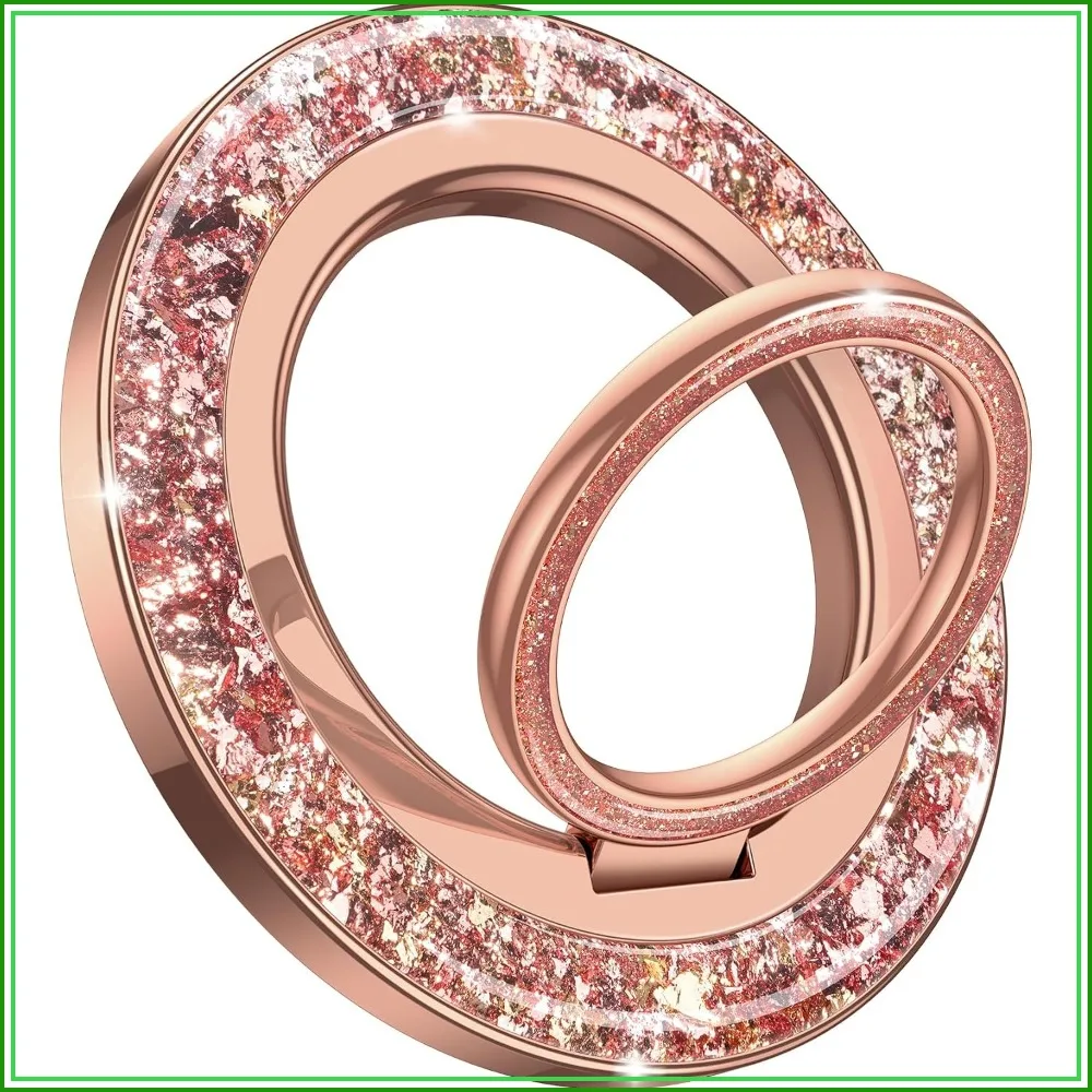 

Super Magnet Phone Ring Finger Holder Stand, Gear Hinge Mag Safe Accessories for iPhone 17 16 Pro Max, Rose Gold