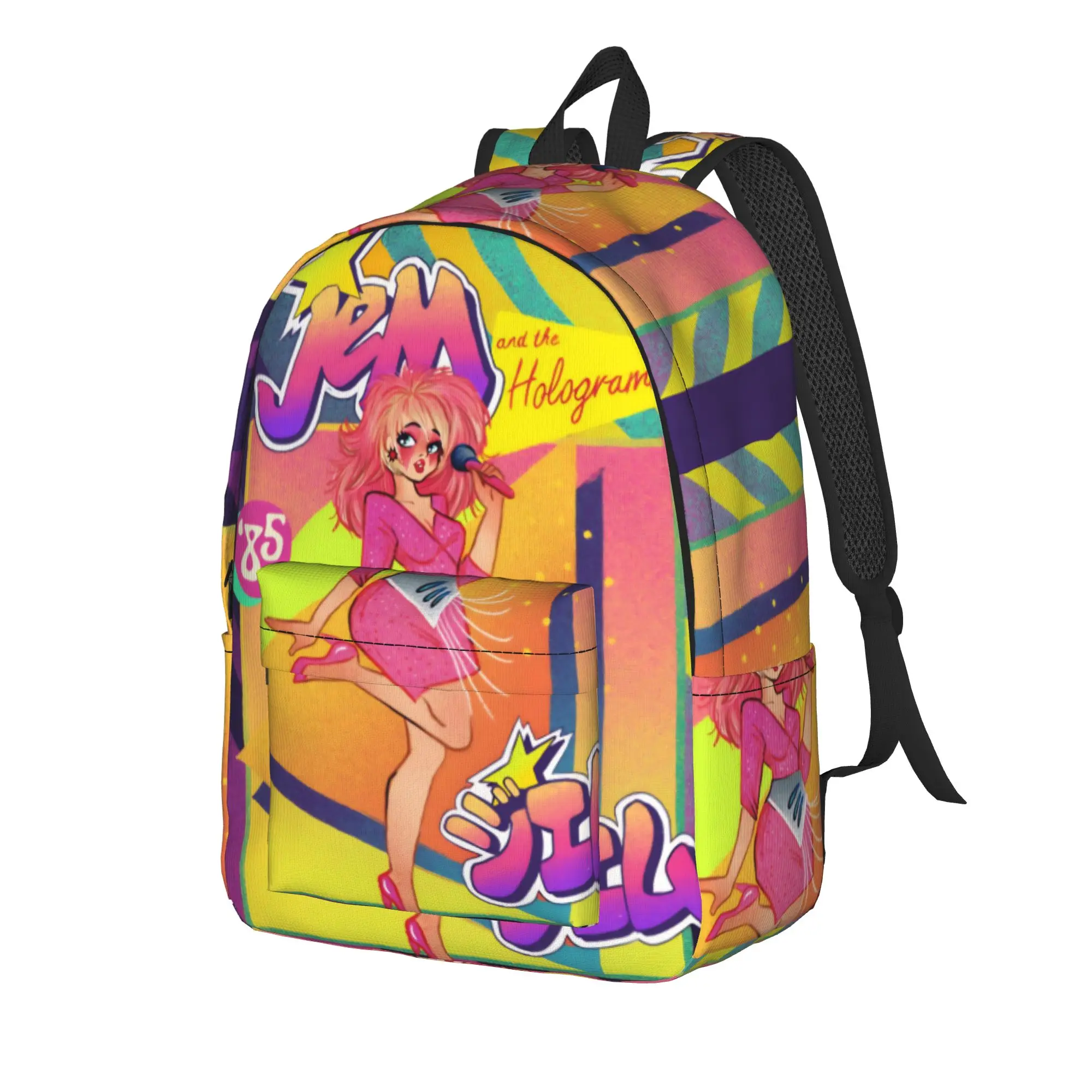 Jem And The Holograms Fashion Backpack Durable High School Hiking Travel  Daypack for Men Women College Shoulder Bag
