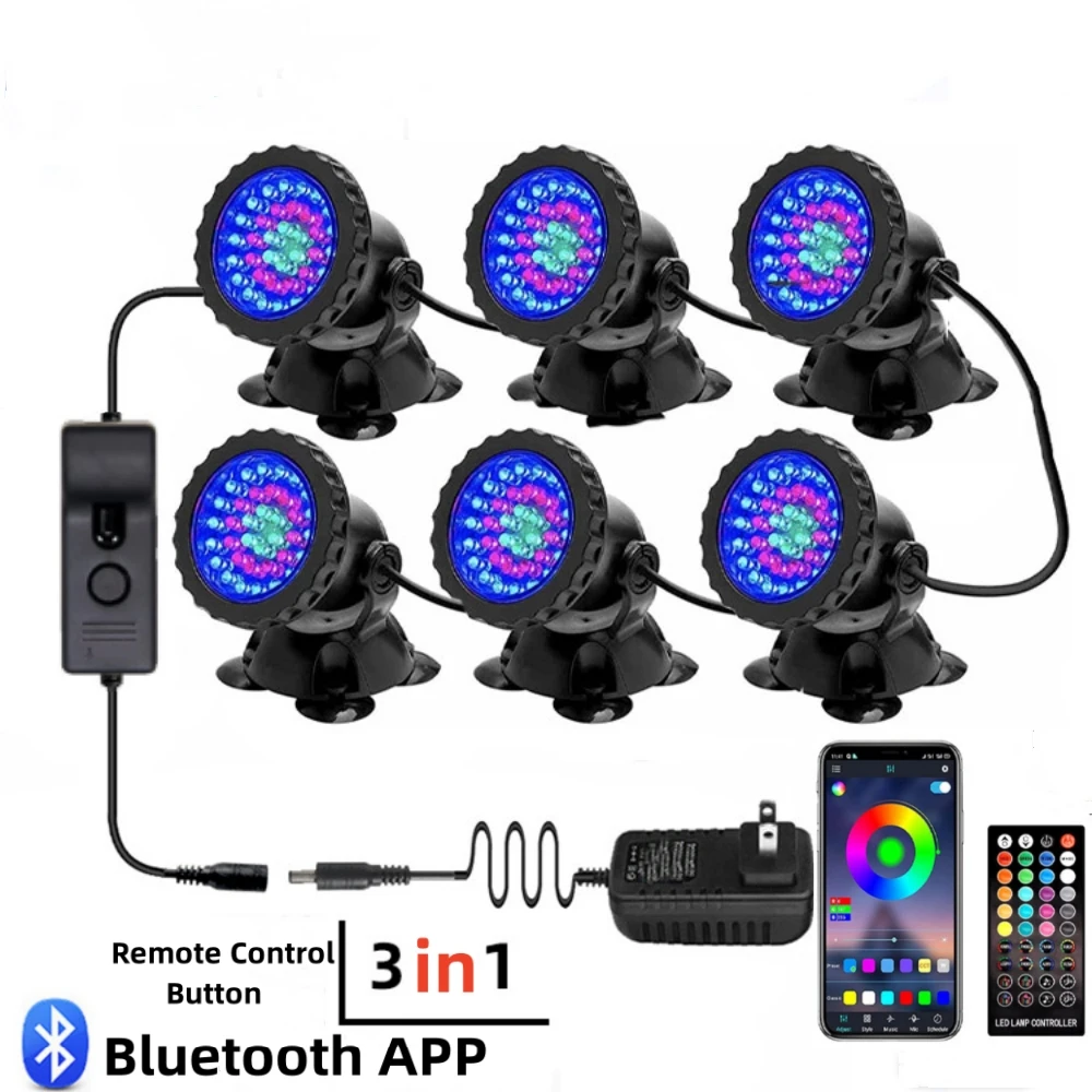 حمام سباحة أدى ضوء ، ضوء تحت الماء ، RGB ، 36LEDs ، IP68 للماء ، بقعة ضوء ، التطبيق بلوتوث ، جهاز التحكم عن بعد ، حوض السمك بقيادة مصباح