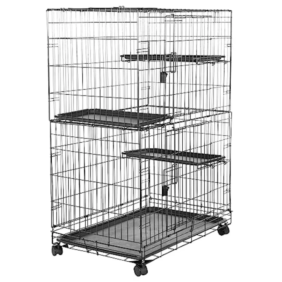

Large 3-Tier Cat Durable Pliable Cage Playpen Box Crate Kennel 35.8L x 22.4W x 50.6H Black