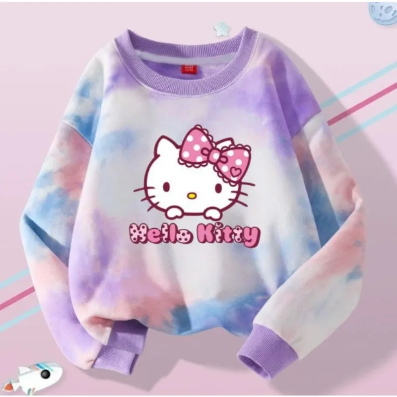 

Sanrio Autumn Baby Girls Tie Dye Clothes Kid Kuromi Hello Kitty My Melody Printed Sweatshirts Children Girl Long Sleeve T-shirts