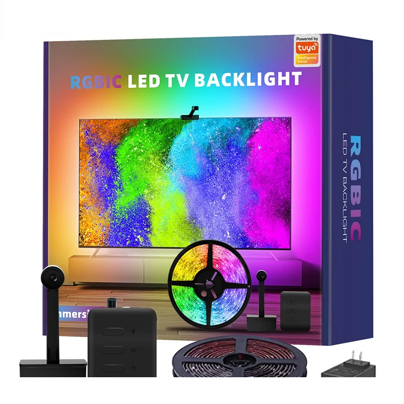 

Tuya Smart TV Backlight With Camera RGBIC LED Ambient Backlight With Alexa TV PC Rhythm Lighting Smart App Control