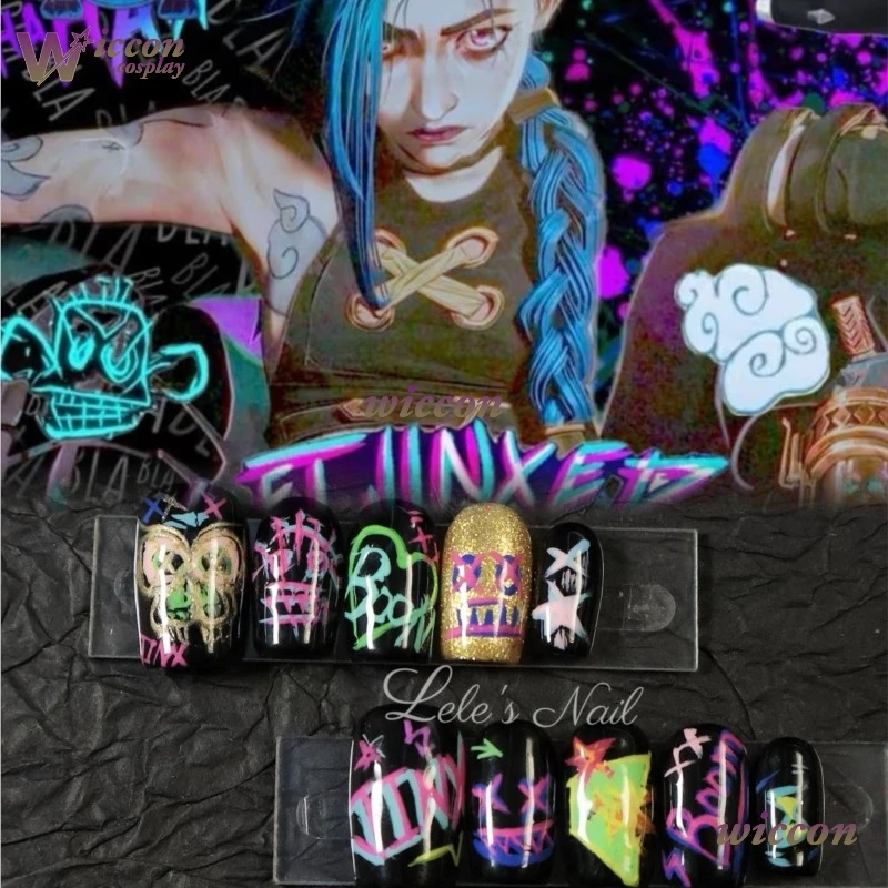 

Jinx Nails Arcane Nails Маскировочные ногти Jinx Косплей Женский костюм Аксессуар для ролевых игр 2025Аниме/Хэллоуин Ролевые реквизиты для ногтей
