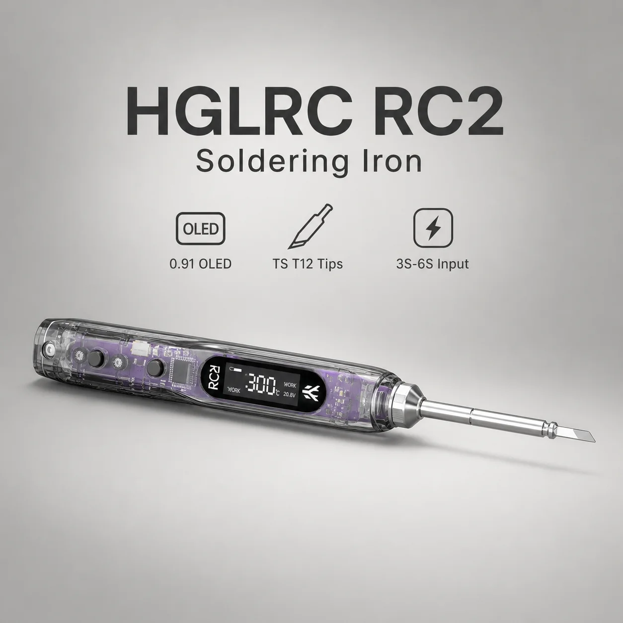 HGLRC RC2 Smart Tragbarer Lötkolben 65W USB-C PD3.0 QC2.0 DC5525 12-25V Stromversorgung für FPV-Drohnen Reparaturwerkzeug
