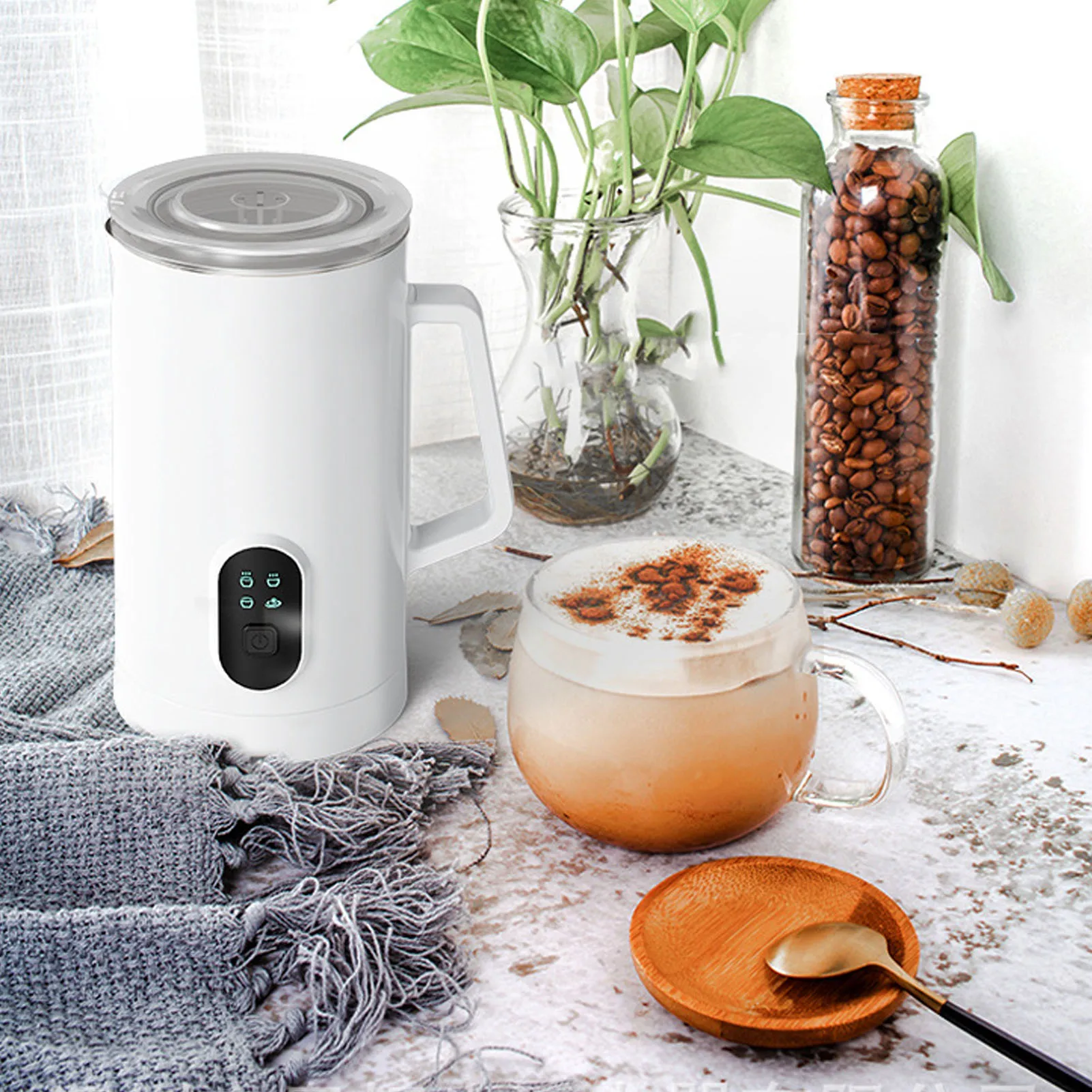 Batedor de leite elétrico 4 em 1, vaporizador automático de aço inoxidável 304, fabricante de espuma quente e fria para latte, cappuccino, chocolate quente