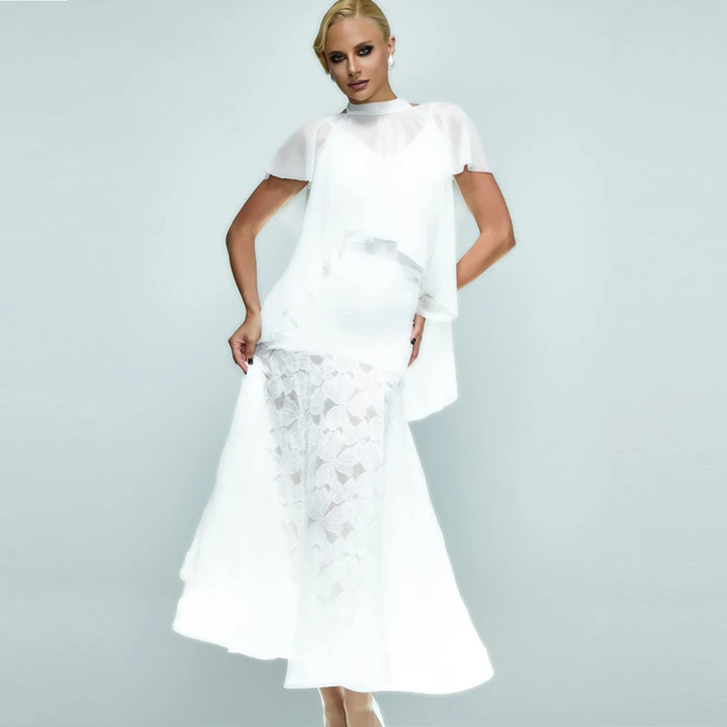 Volwassenen Latin Dansvoorstelling Kostuums Wit Onregelmatige Top Kanten Rokken Dames Rumba Ballroom Danswedstrijd Slijtage SL13439