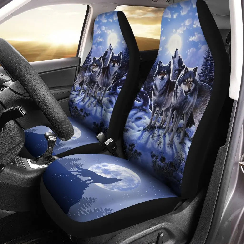 Car Seat Cover Set Thicker Section 3D Wolf Pattern Polyester Universal All-inclusive Elastic Auto Interior Parts Accessories