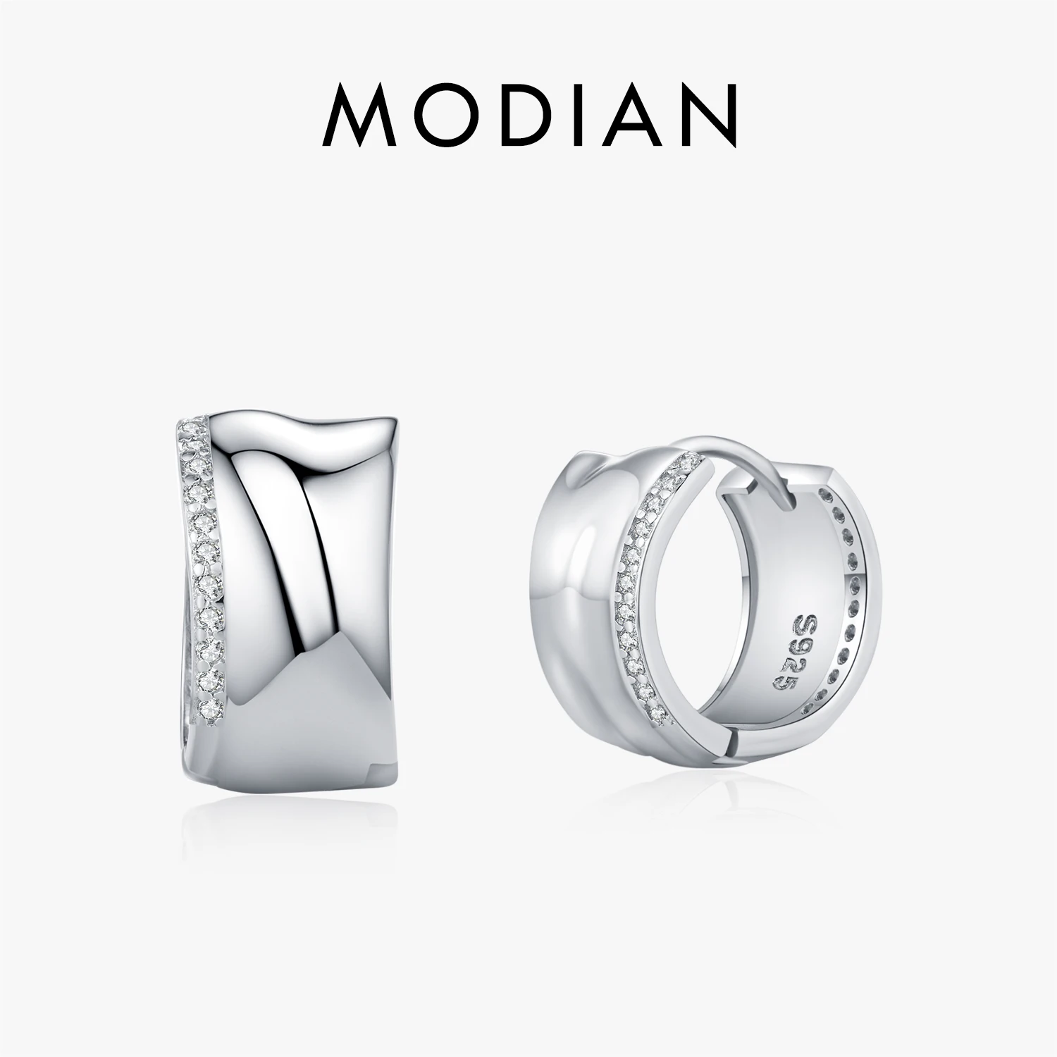 MODIAN 925 Sterling Silver Fashion Minimalist CZ Hoop Earrings Irregular Liquid Metal Design Buckle Earrings For Women Jewelry